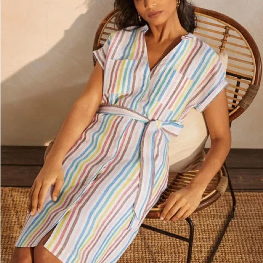 Boden Evie Linen Striped Dress with Belt